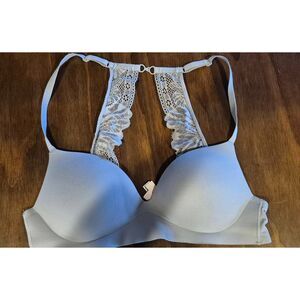 Victoria's Secret Lined Demi Bra 34B Underwire Push Up J Hook Lace Back Gray EUC
